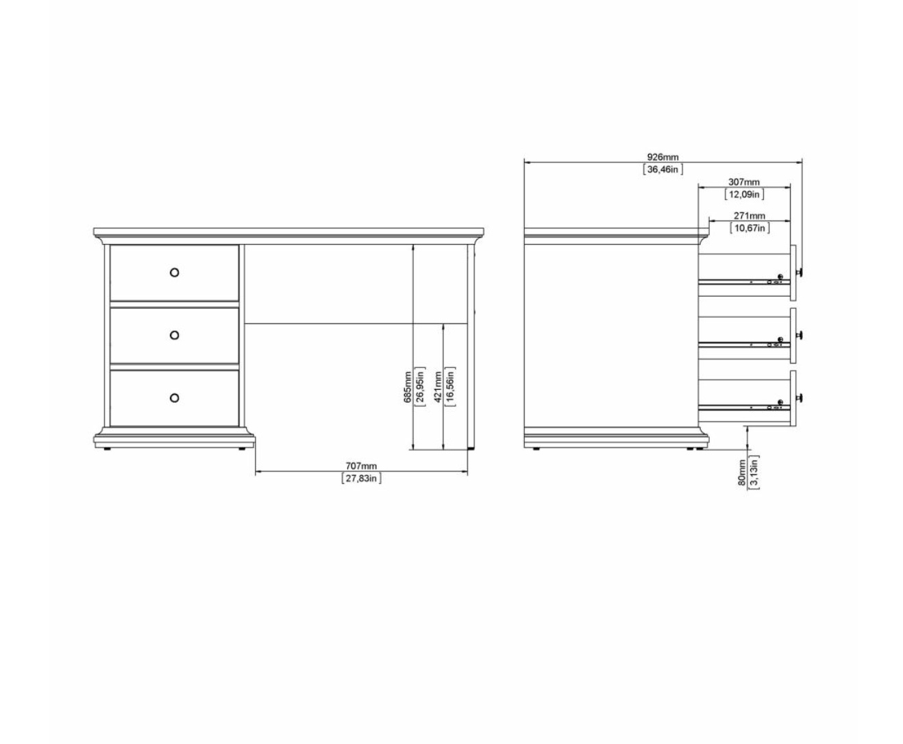 Skrivebord Luna - Grey