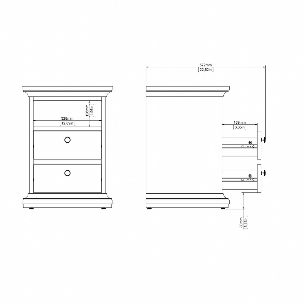 Natbord Paris Grey – 2 skuffer