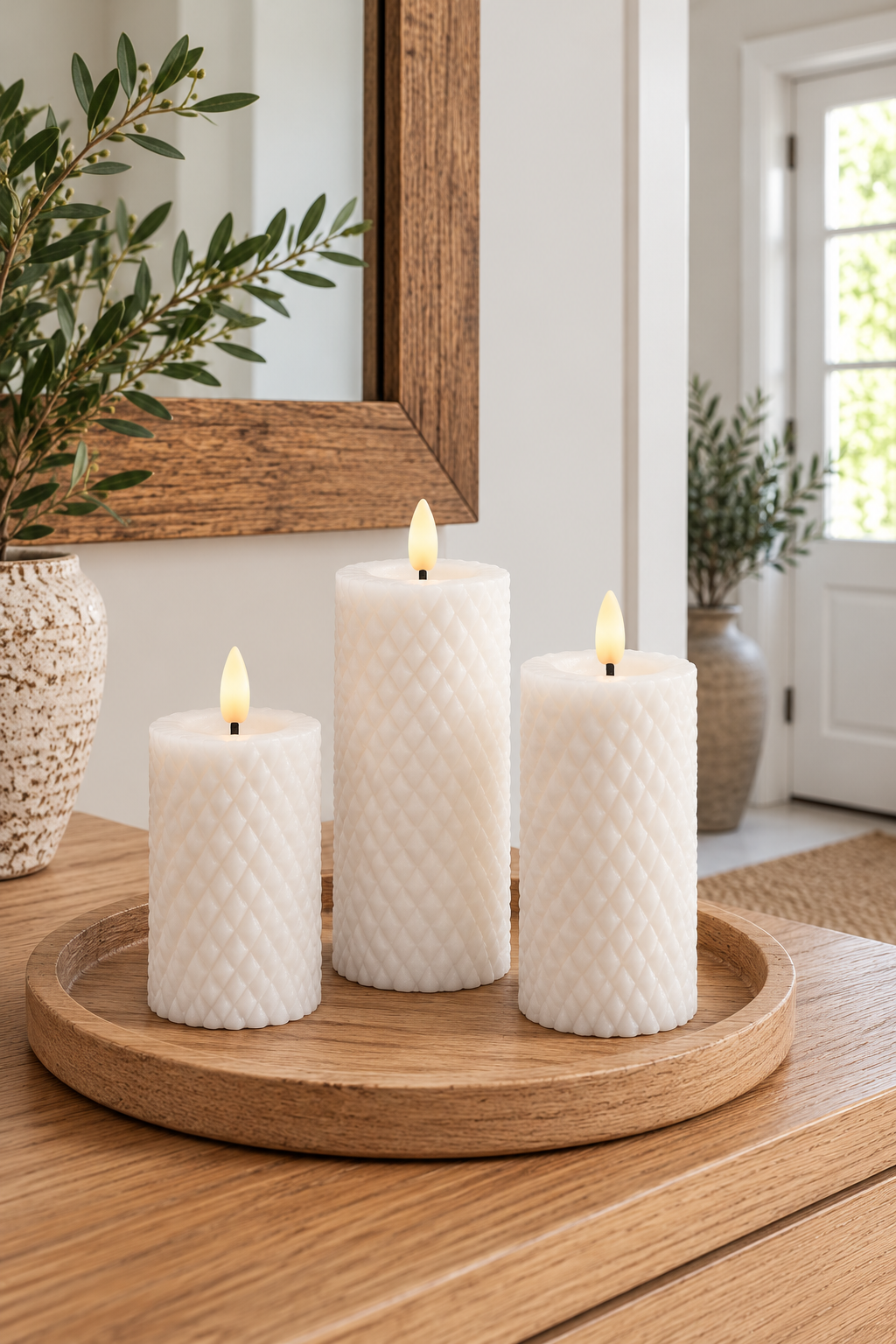 LED Bloklys / Hvid Harlekin – 3 stk med fjernbetjening