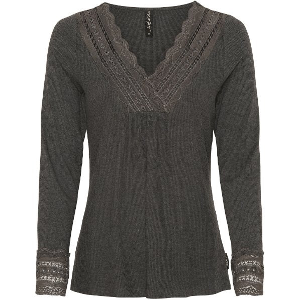Bluse med blonde – Dark grey - VIAMAJA.DK