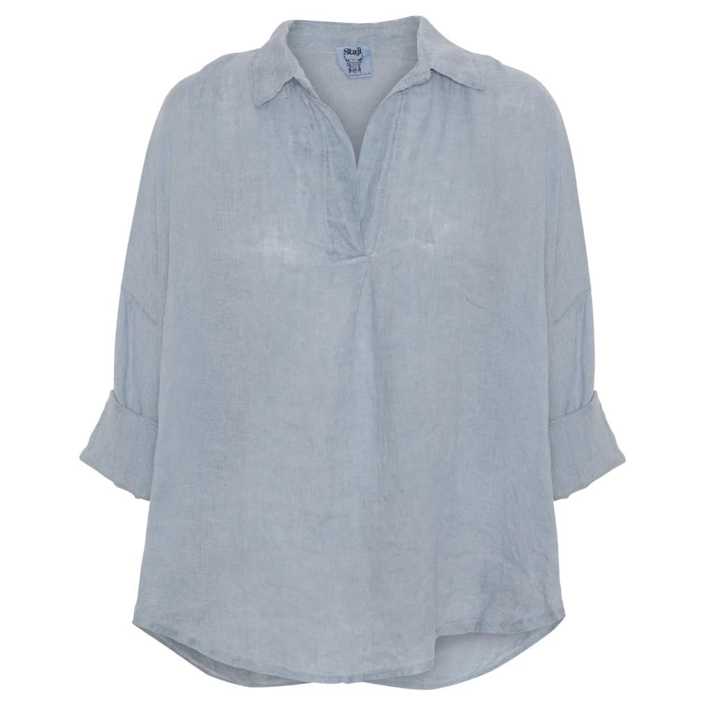 Bluse VIGGA 100% hør - Jeans blue - VIAMAJA.DK