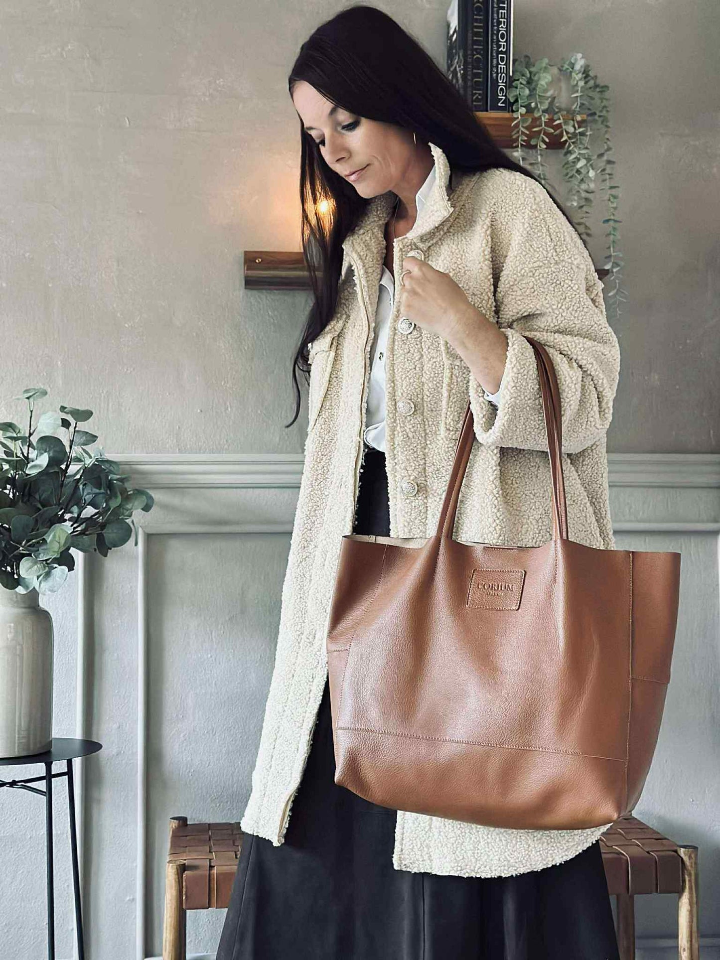 Shopper Daily i blød skind - Cognac