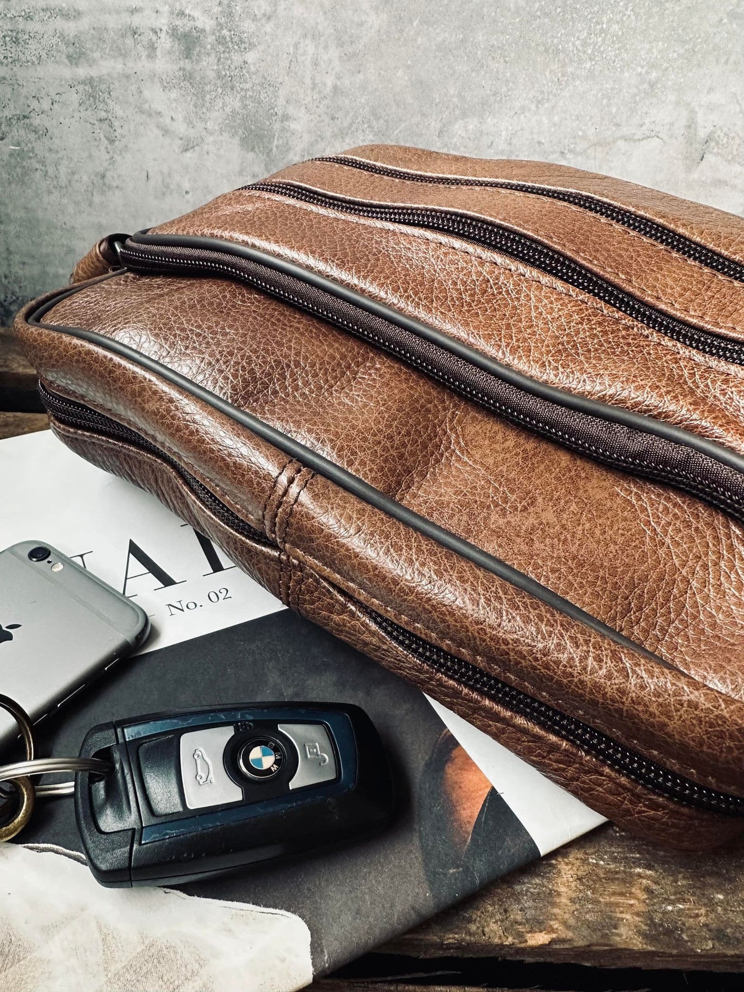 Crossbody Zipper brown leather - VIAMAJA