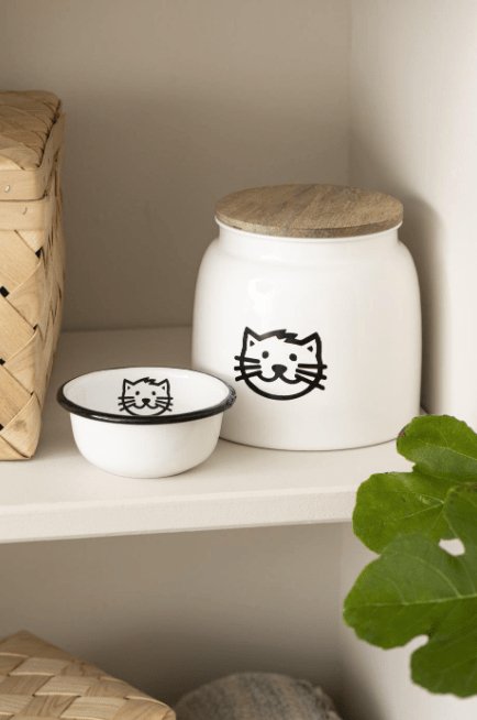 Dåse til til kattemad hvid m/kattemotiv og trælåg 2,2 liter - VIAMAJA.DK