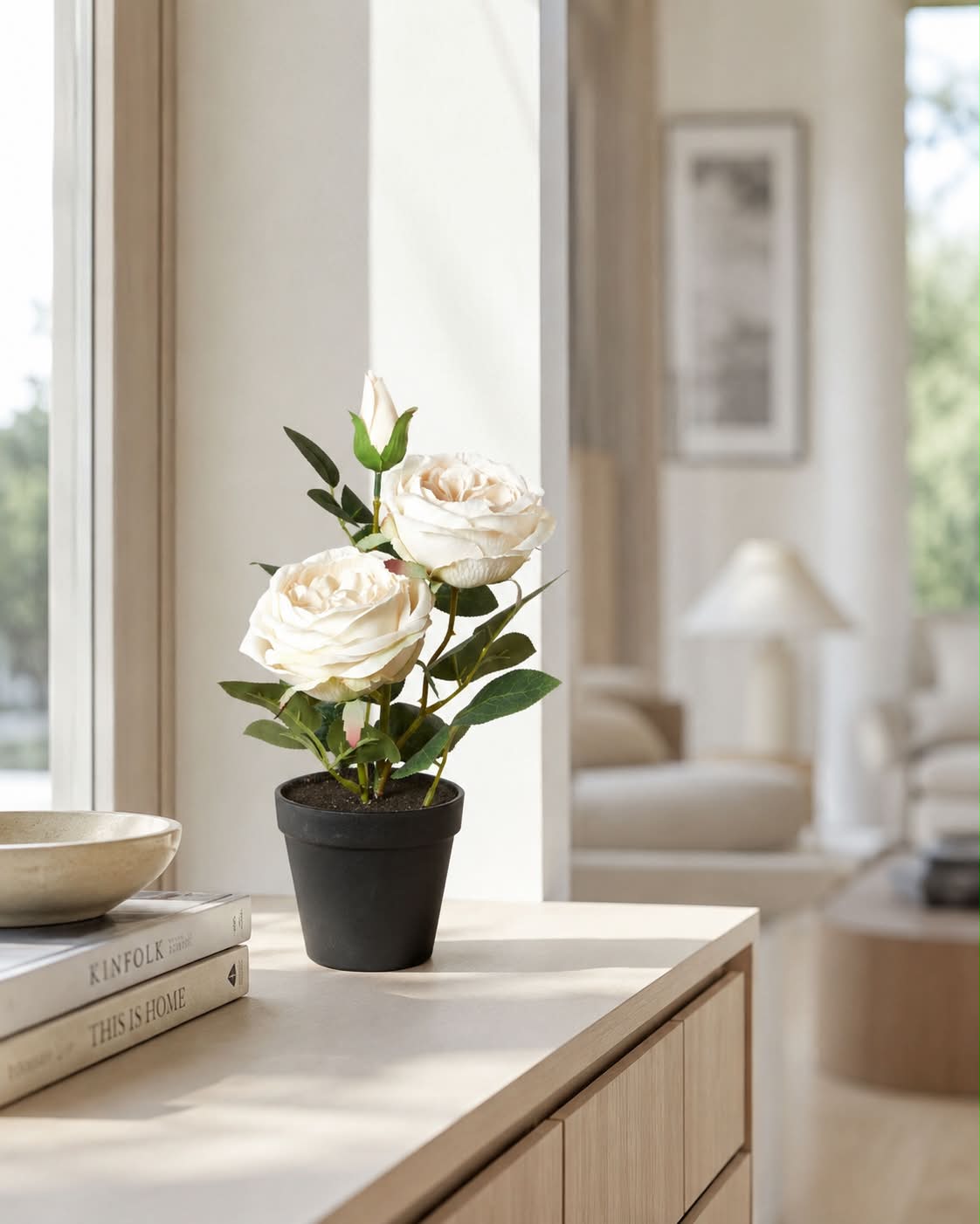 Rose i potte - Hvid
