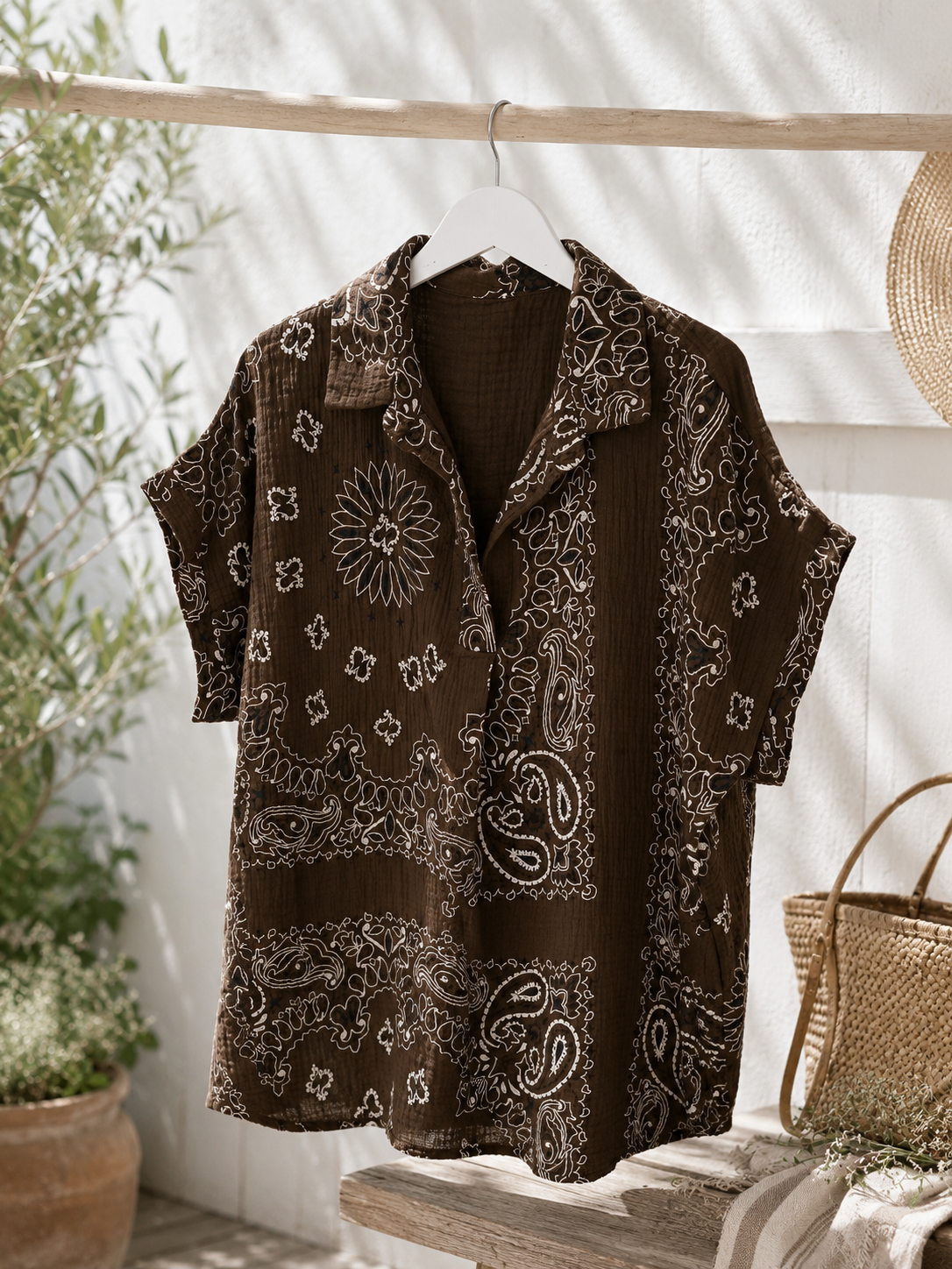 Bluse bandana bomuldsgaze - Brown
