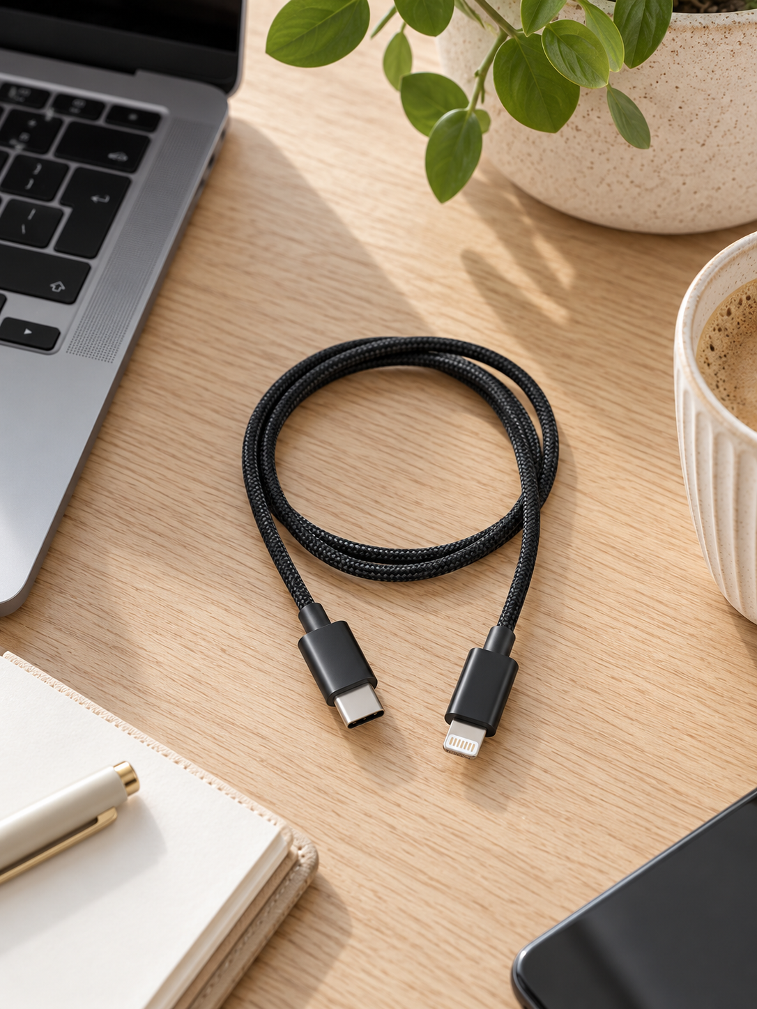 Opladerkabel USB-C - 1 m sort – til Lightning