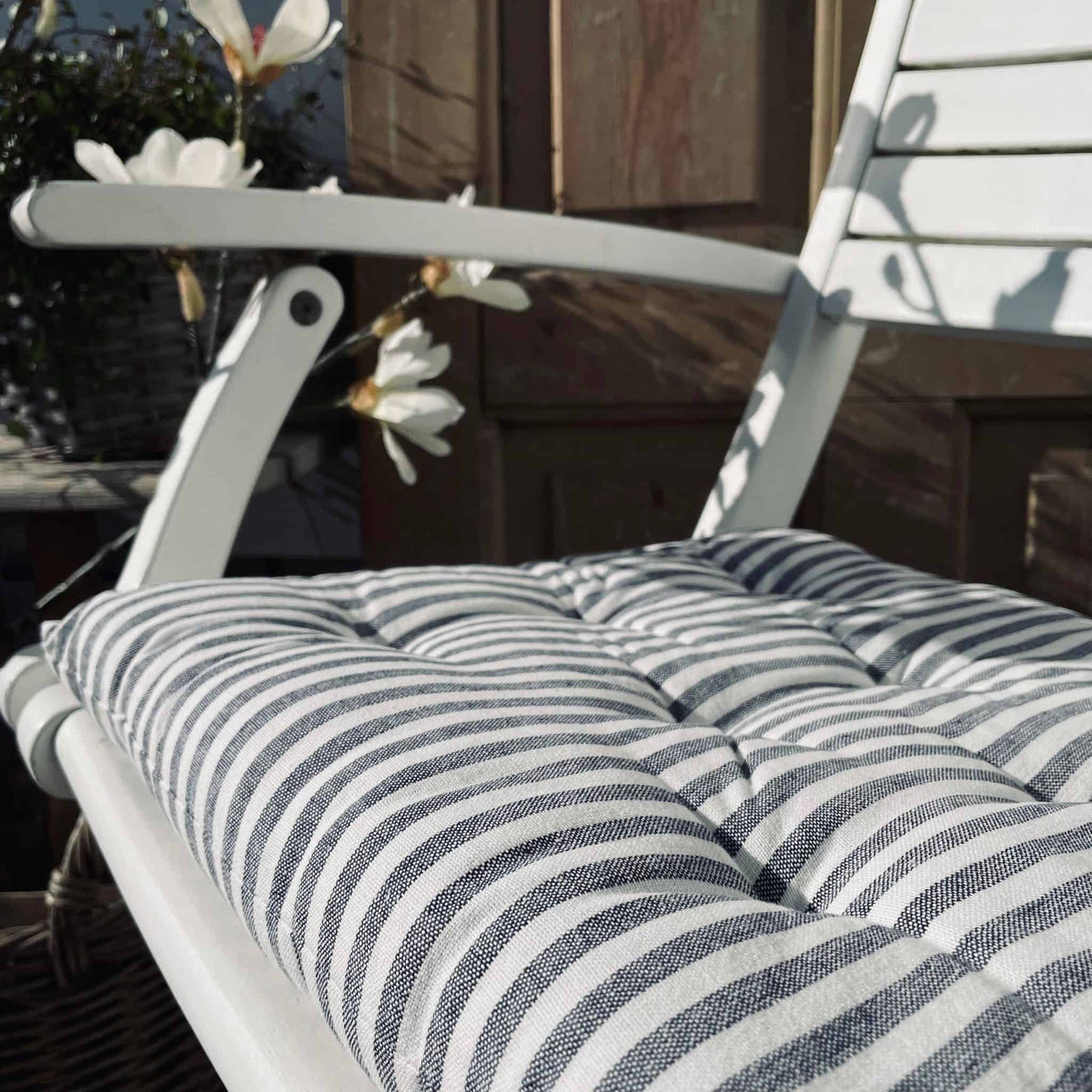 Futon hynde - Blå / Hvid 40x40 - Mælkedrengestriber - VIAMAJA.DK