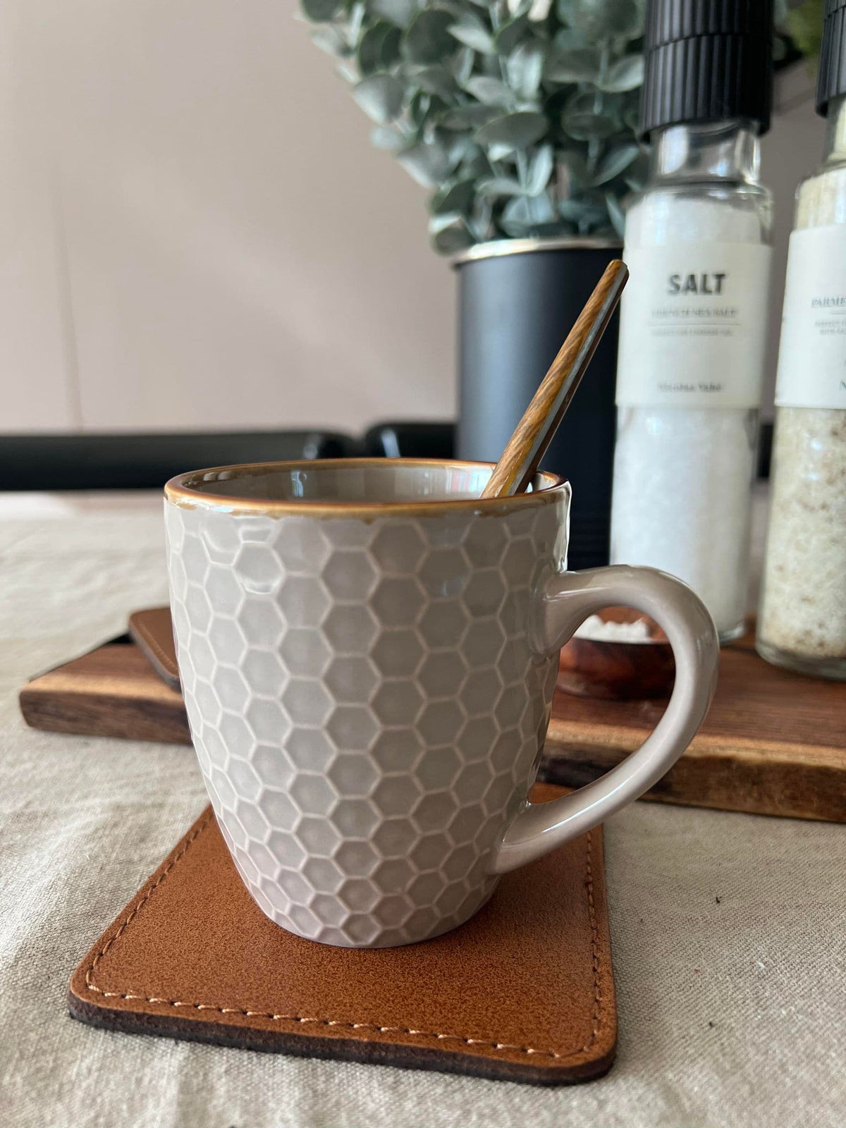 Glasbrik / Coaster - 4 stk Cognac bøffellæder - VIAMAJA.DK