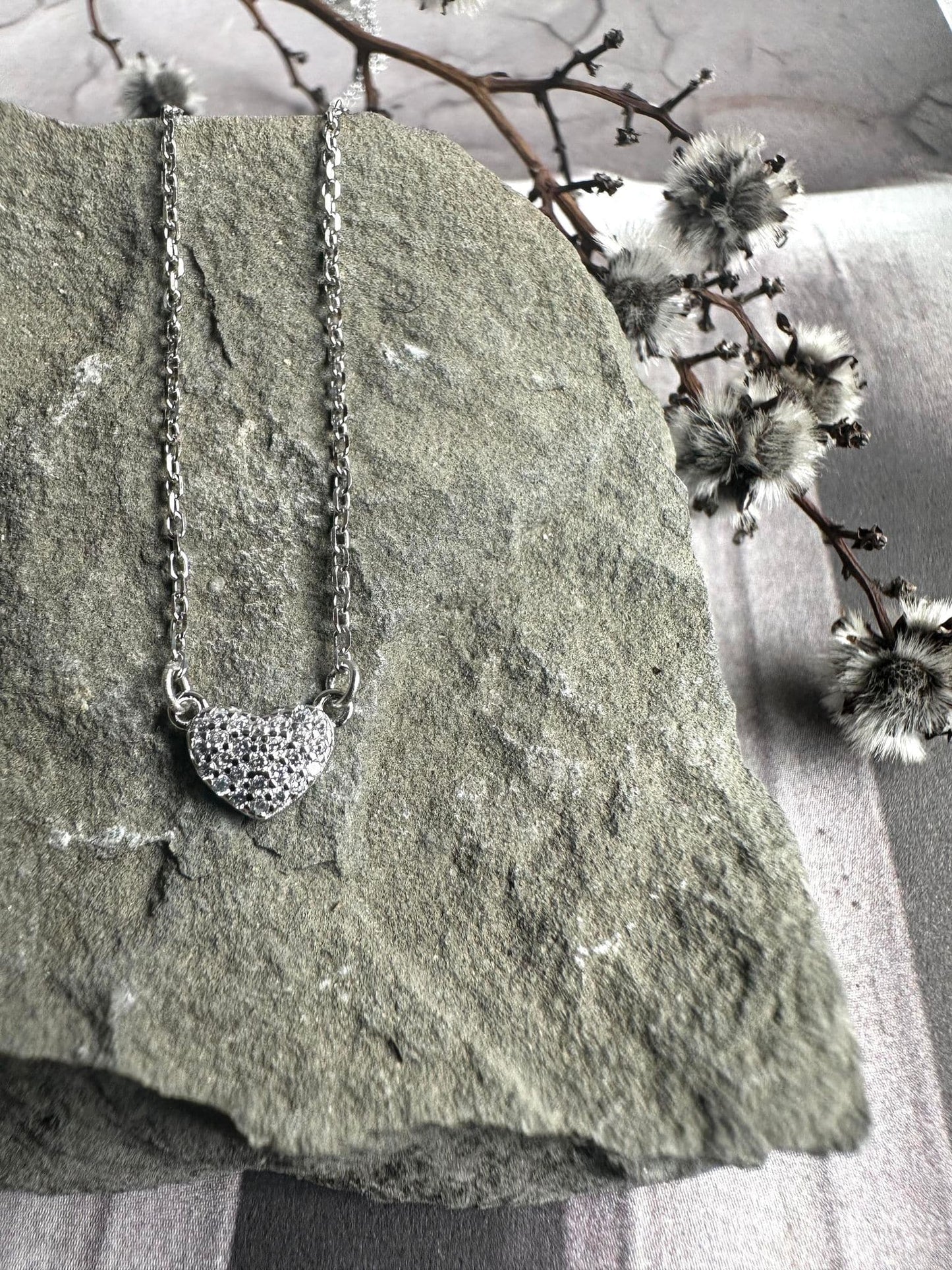 Halskæde Irina Sterling Silver - Hjerte m. Zirkoner - VIAMAJA.DK