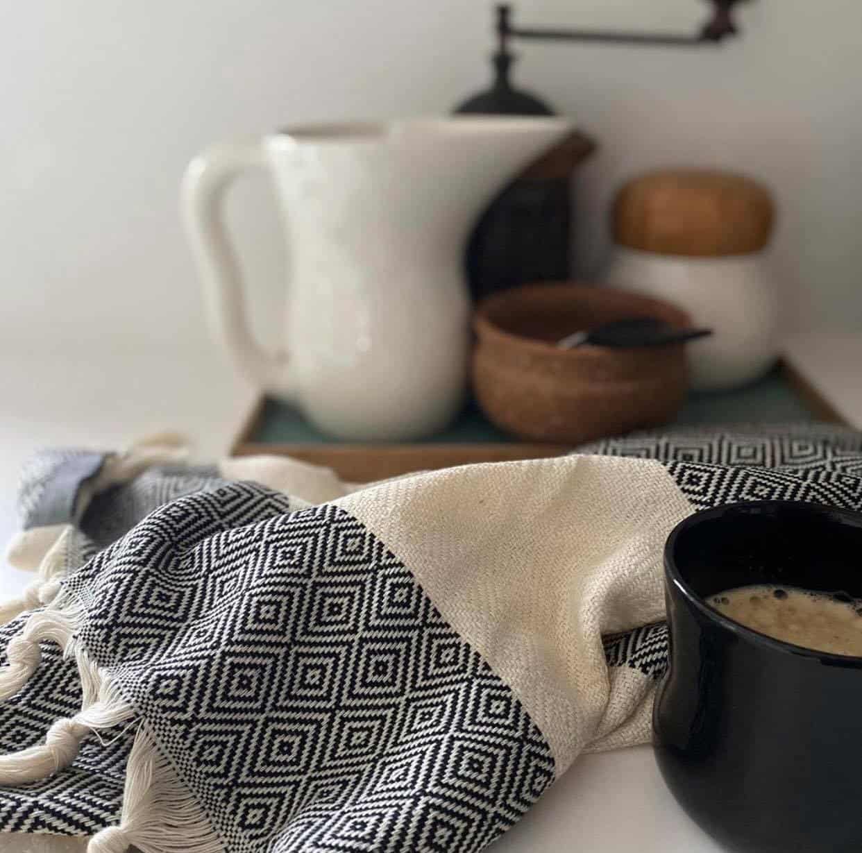 Hamam håndklæde - Diamond sort – 50x100 - VIAMAJA.DK