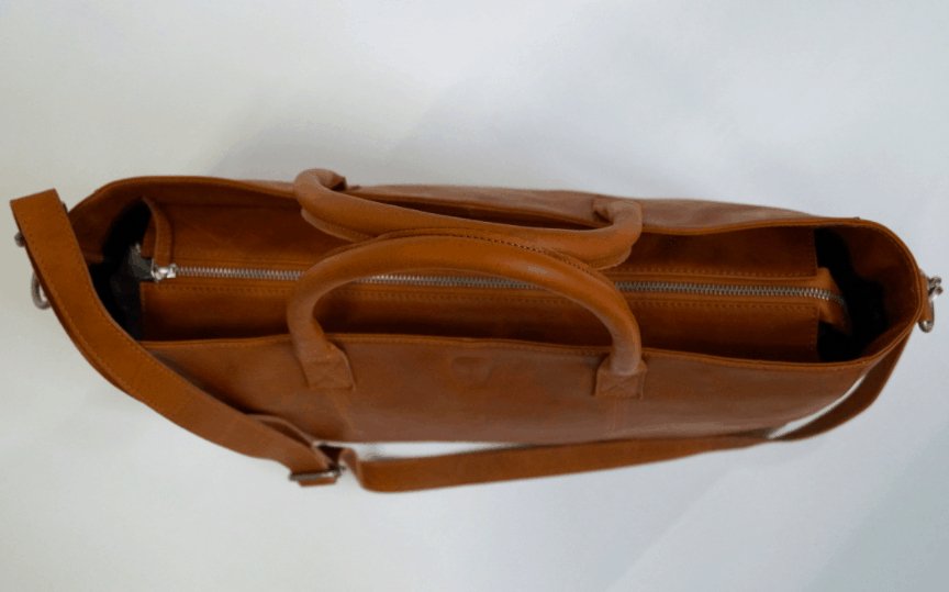 Lædertaske – Shopper eller computertaske – Cognac bøffelskind - VIAMAJA.DK