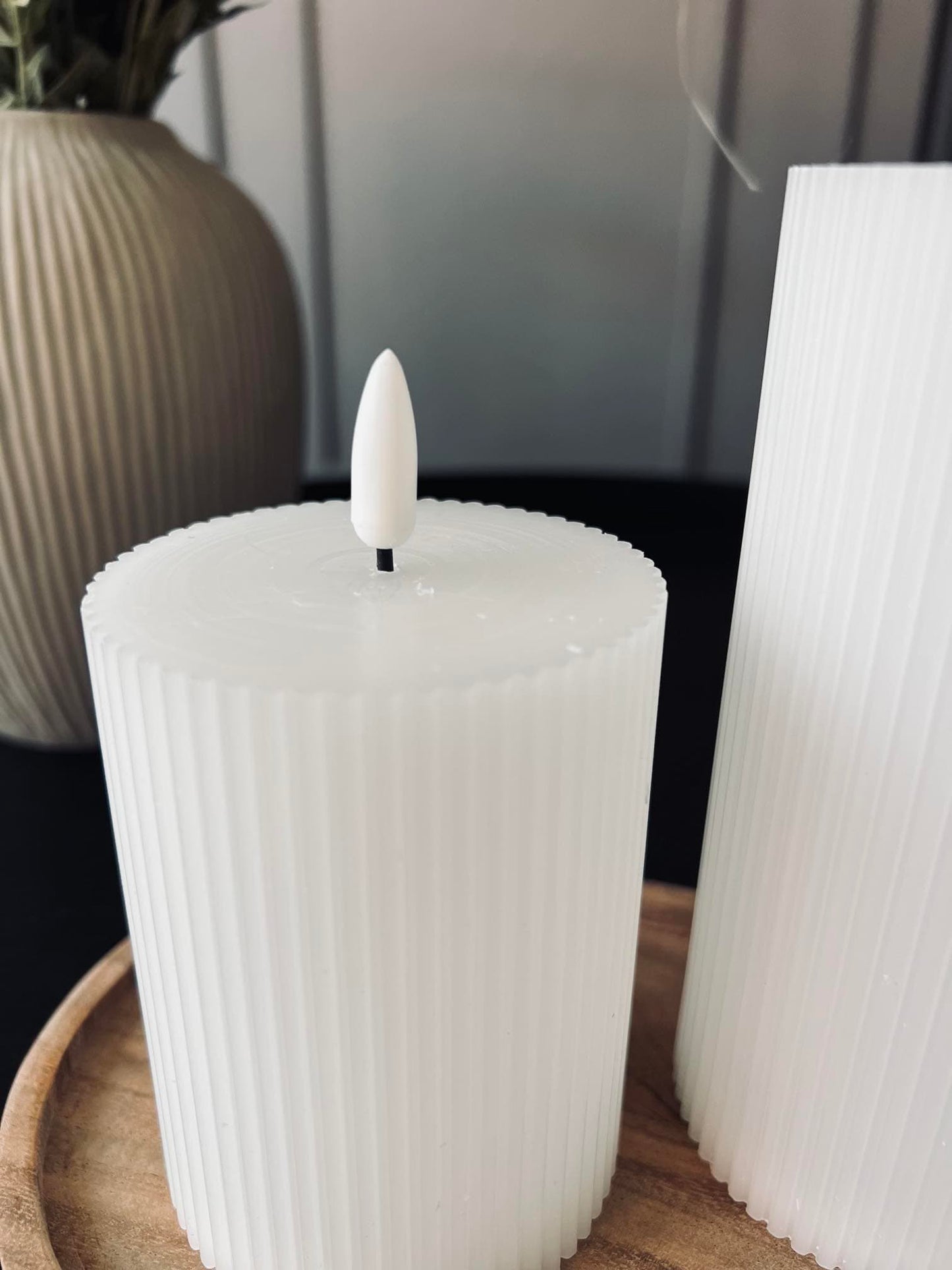 LED Bloklys med riller - Sæt med 3 stk ink fjernbetjening - VIAMAJA.DK