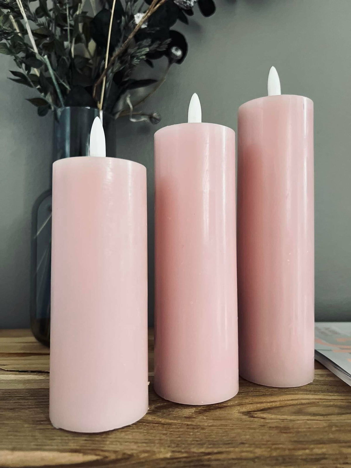 LED Bloklys / Rosa – 3 stk. Lys – Inkl. fjernbetjening - VIAMAJA.DK