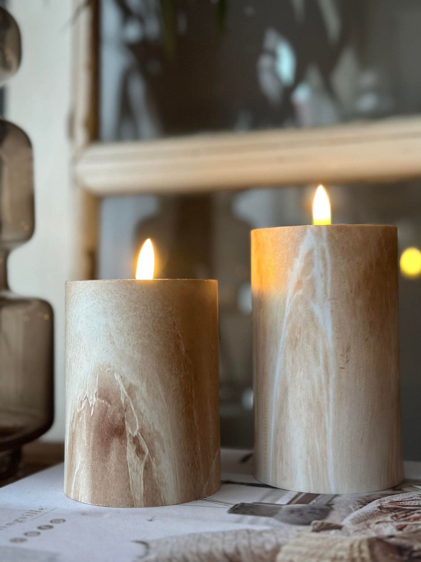 LED marmor bloklys 10cm - Beige - VIAMAJA.DK