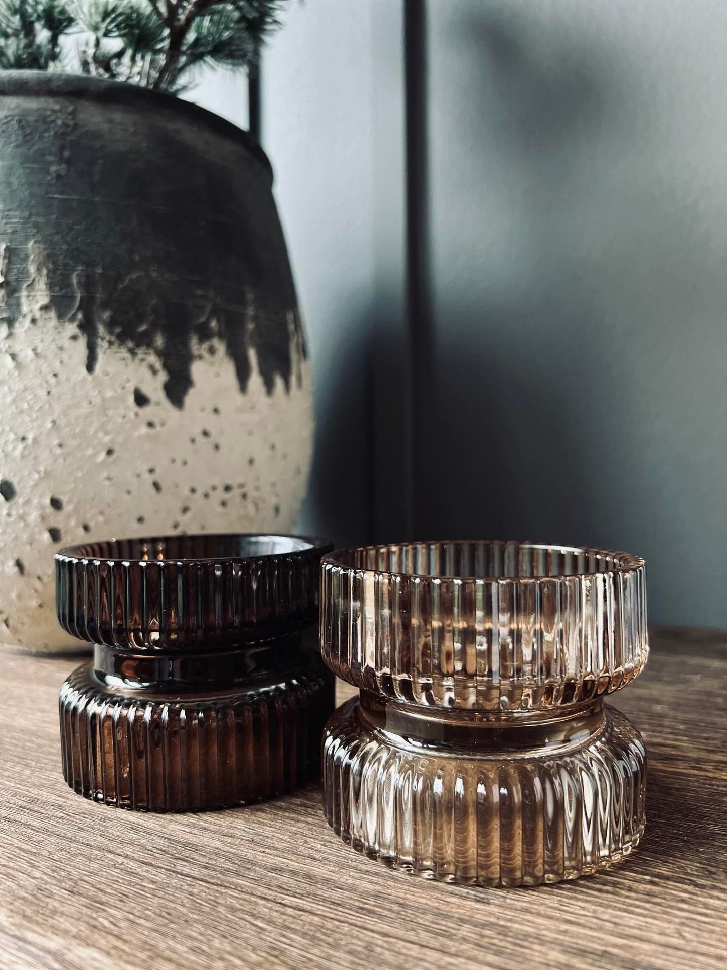 Lysestage sæt - 2 stk store vendbar lysestager i glas36 - VIAMAJA.DK