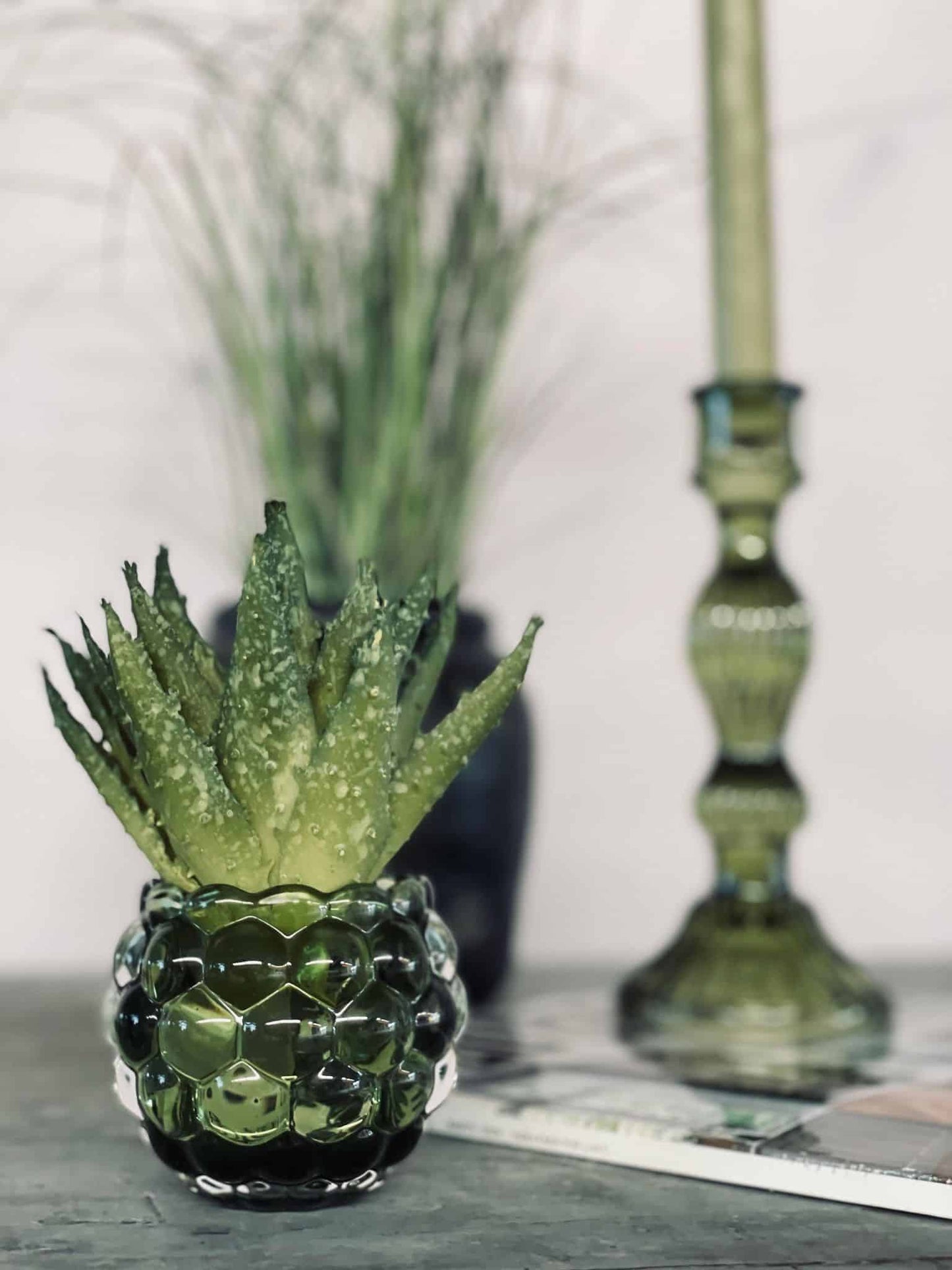 Lysestage til fyrfad - Glas grønne dots - VIAMAJA.DK