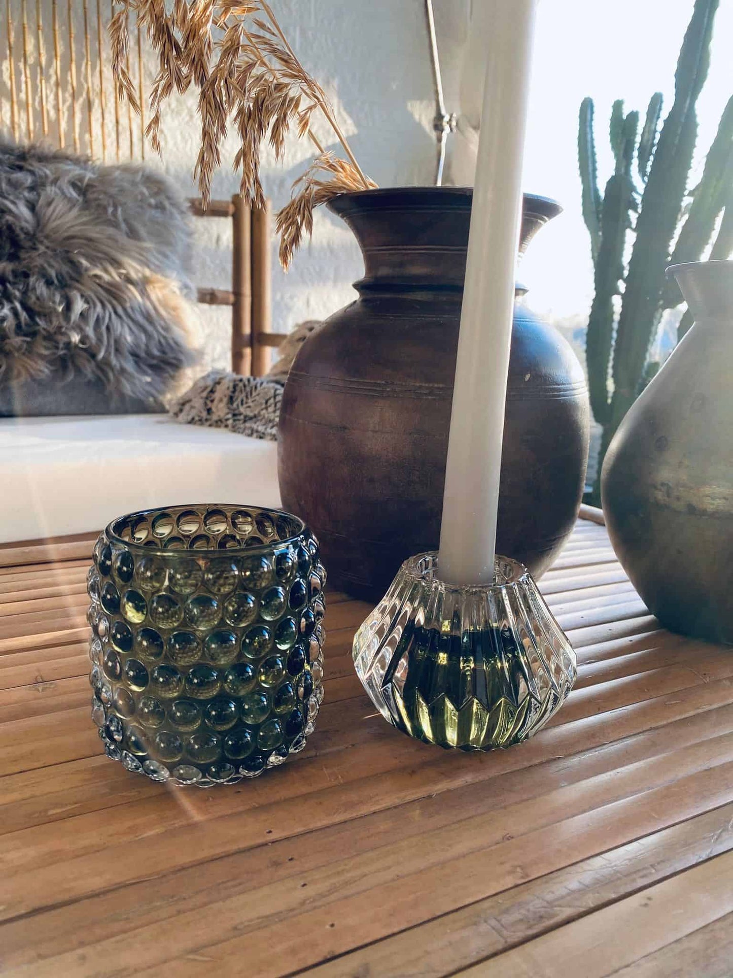 Lysestage - Vendbar grøn/klar glas - VIAMAJA.DK