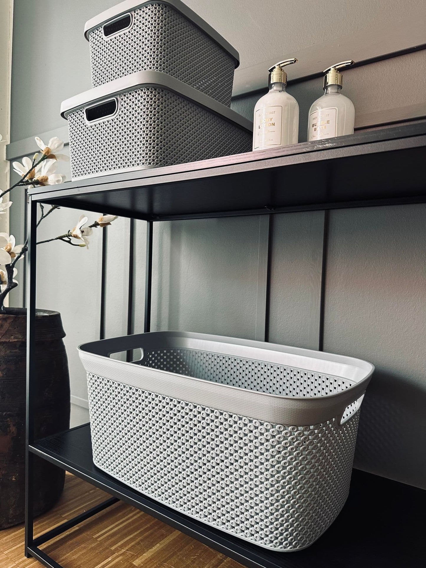 Opbevaringskasse med låg i Grå - Large - VIAMAJA.DK