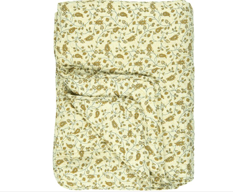 Quilt lysegul base m/gult bladmønster - VIAMAJA.DK