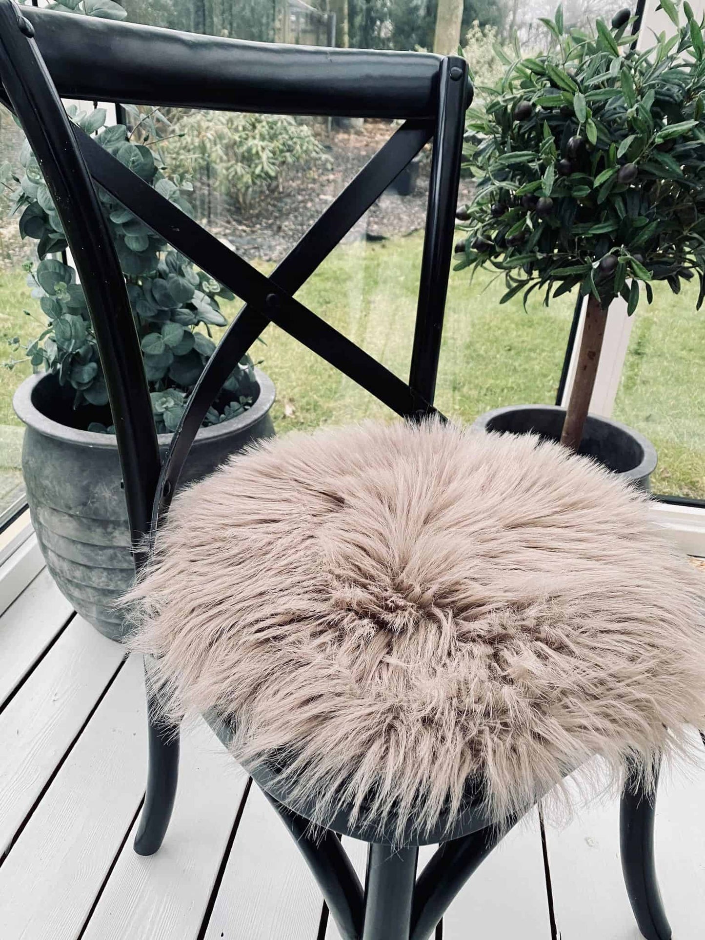 Sædehynde Tilbudspakke / Rund 4 stk – Imiteret pels – Mocca - VIAMAJA.DK