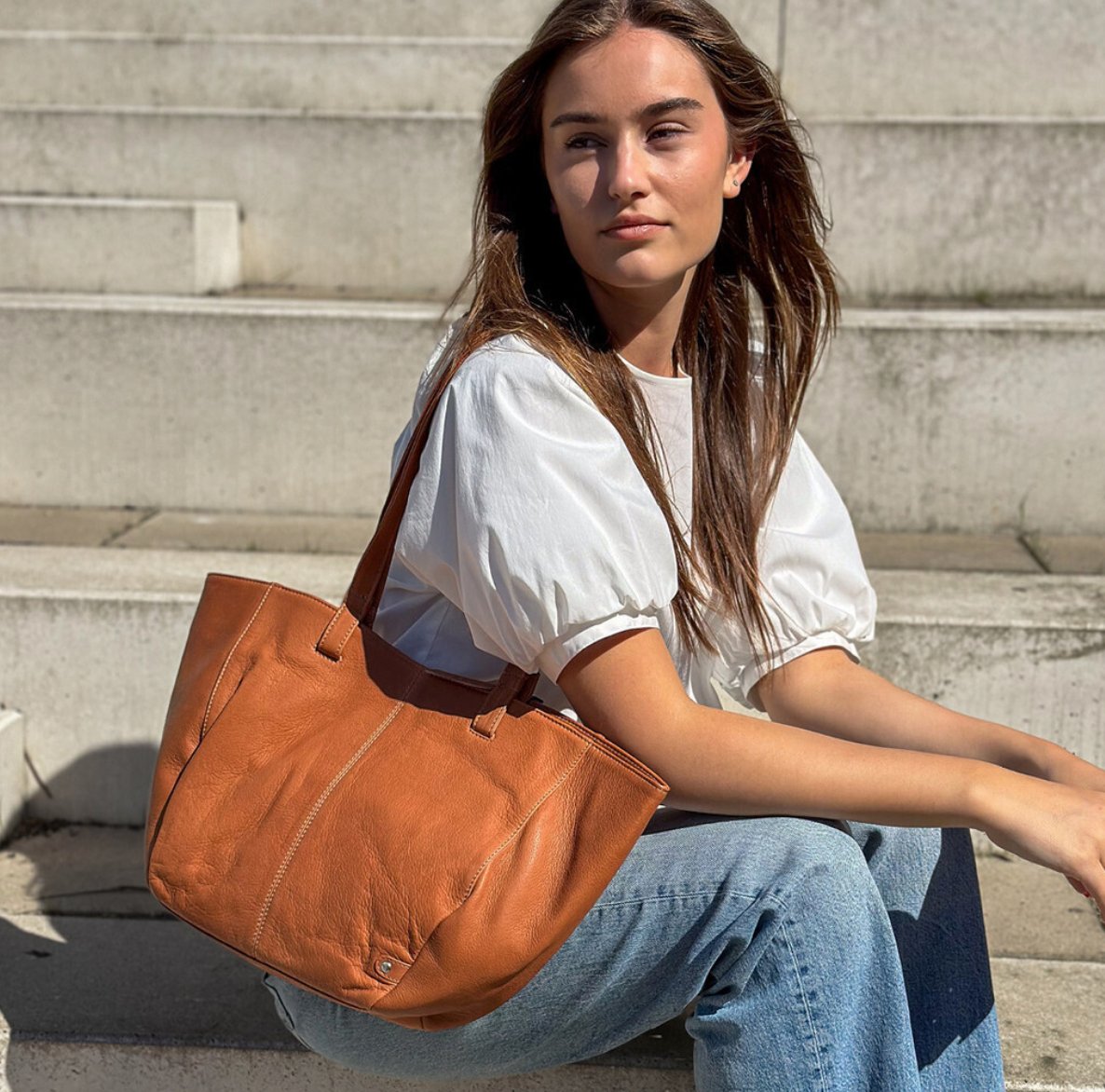 Shopper Aura – Cognac leather - VIAMAJA.DK