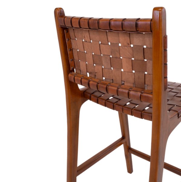 Super lækker barstol i teak med brunt læder - VIAMAJA.DK