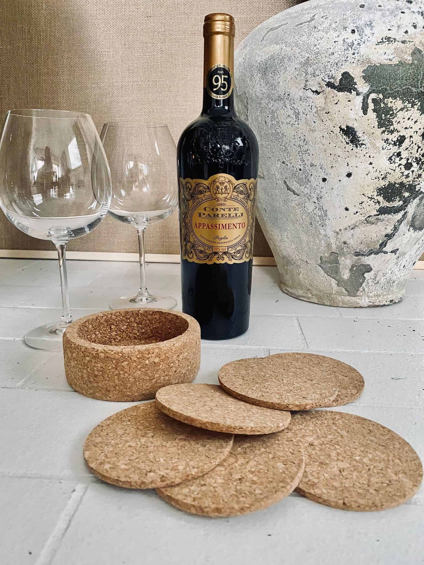 Vinholder med 6 glasbrikker i kork - VIAMAJA.DK