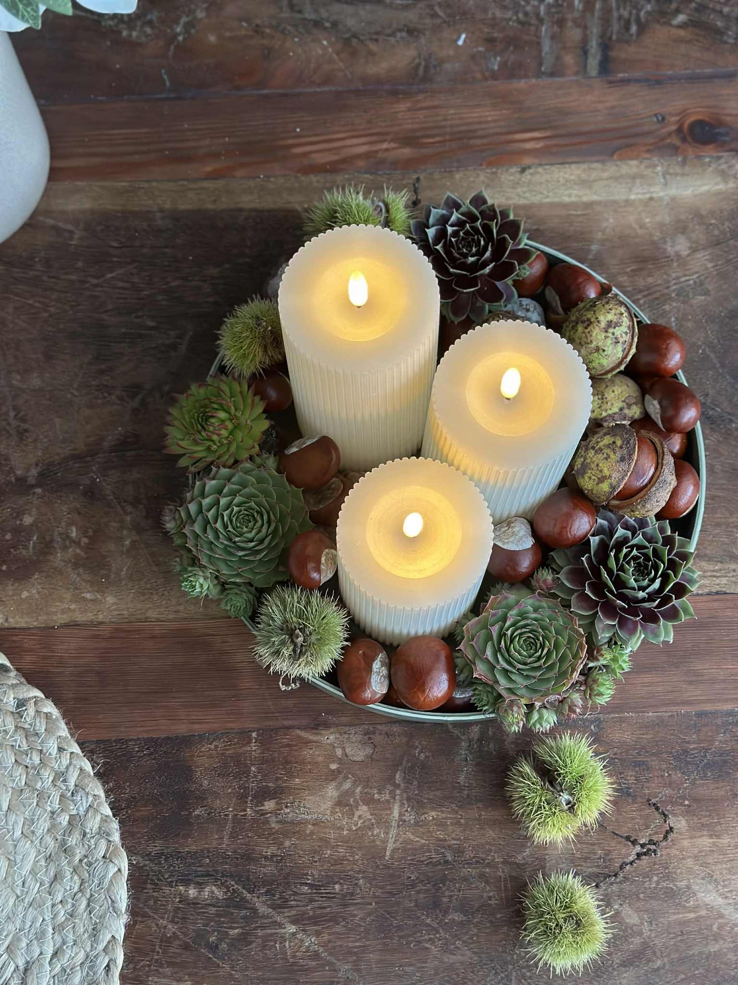 LED Bloklys med riller - Sæt med 3 stk ink fjernbetjening