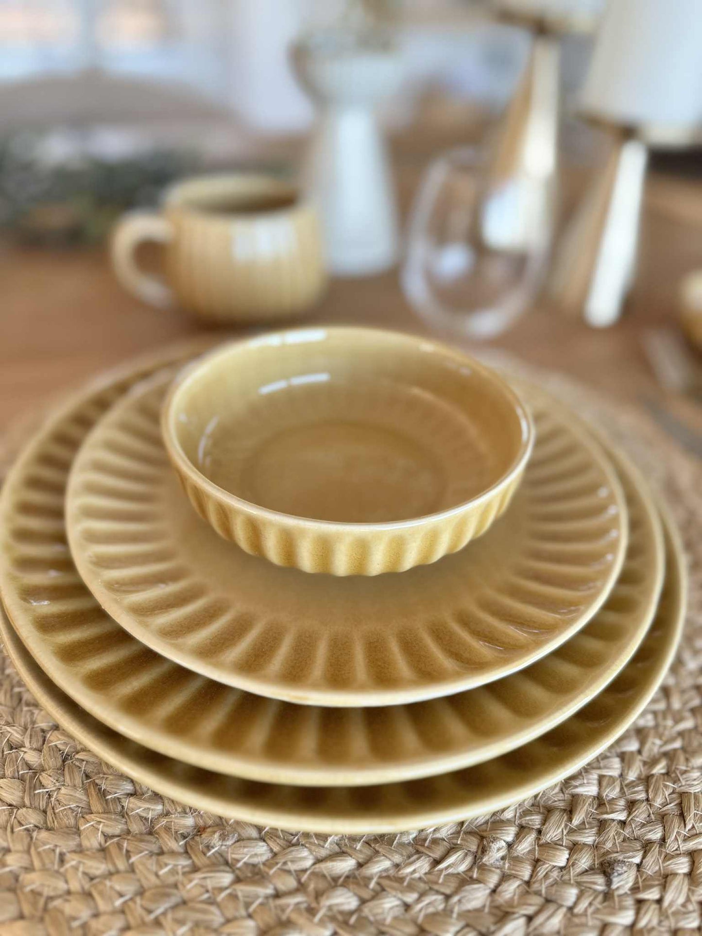 Skål VIGA strib stentøj - Sennep flere størrelser