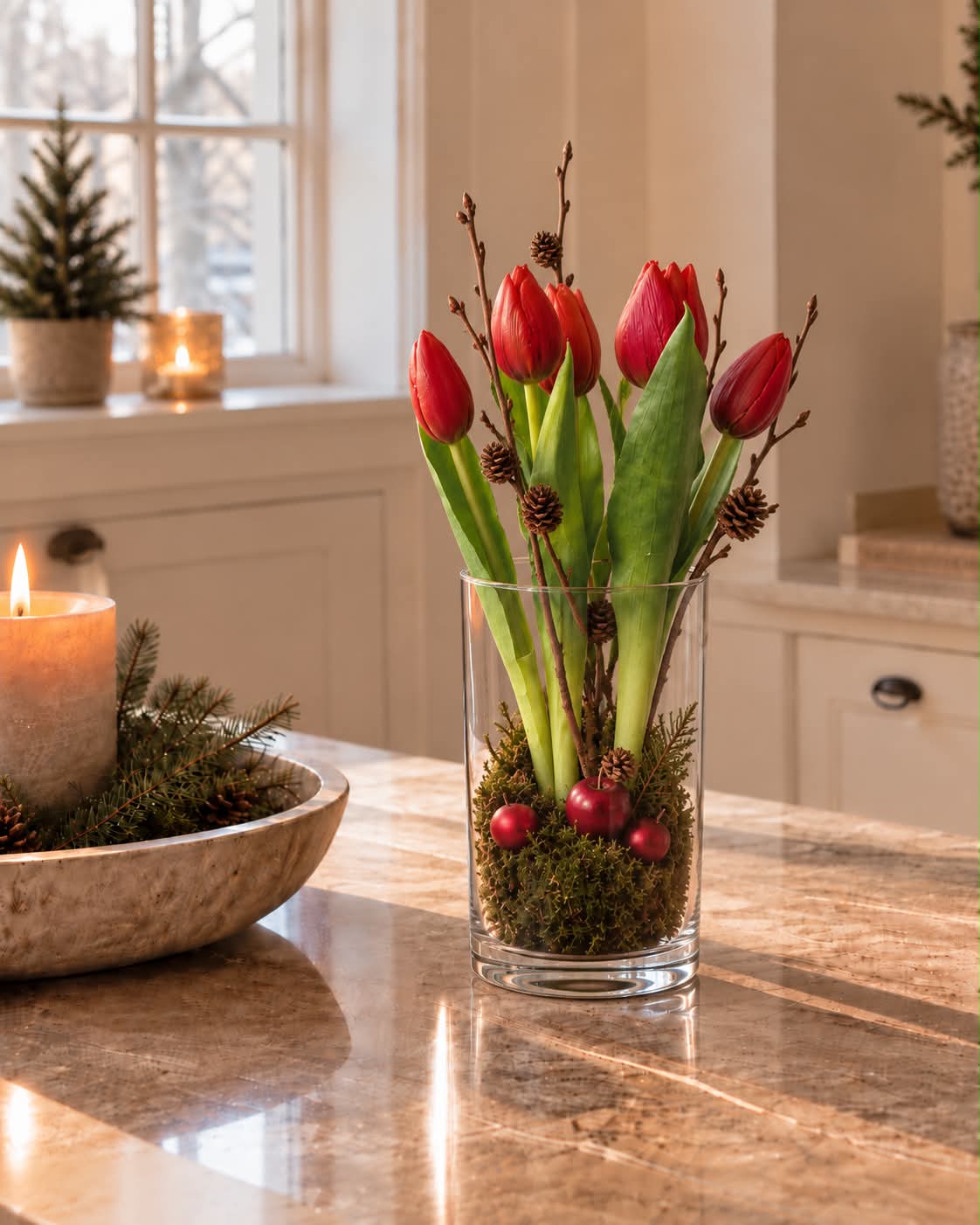 Tulipan i potte - Rød med 5 blomster