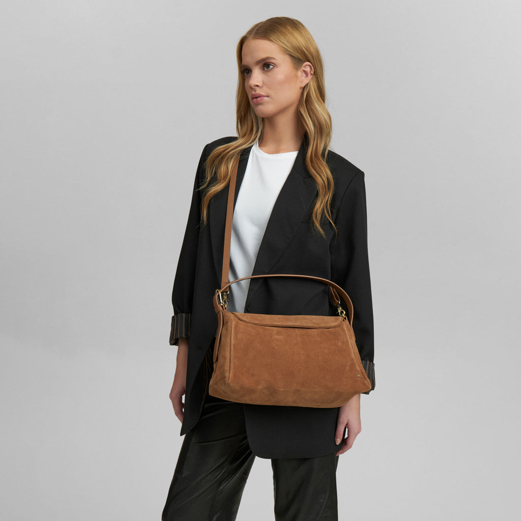 Håndtaske Ruskind cognac