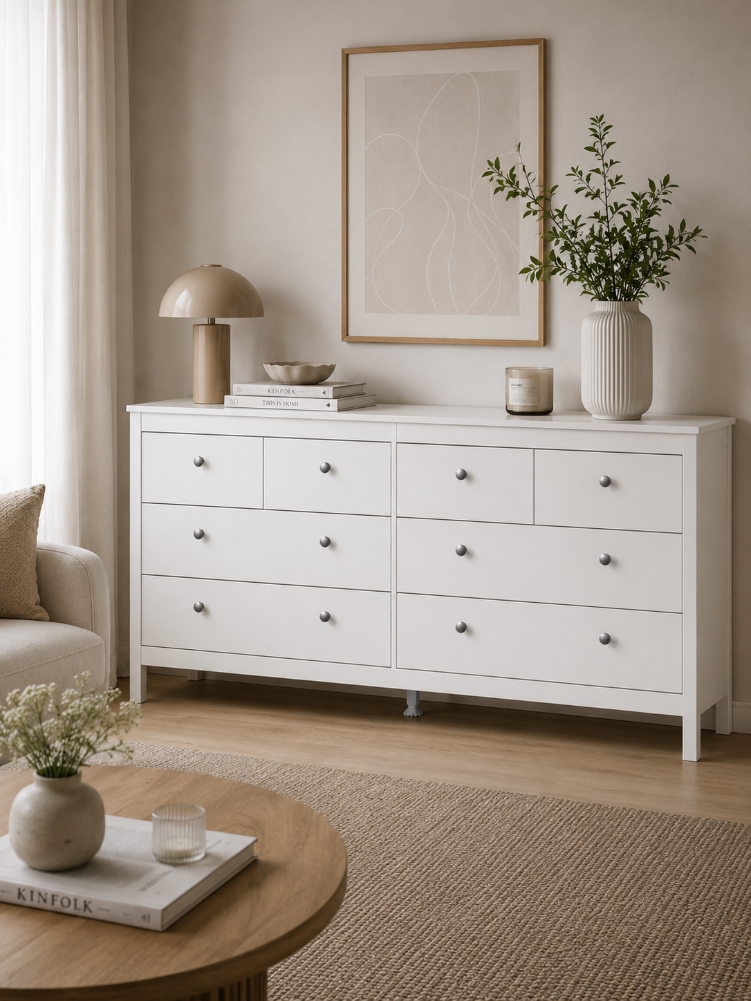 Kommode med 8 skuffer - White