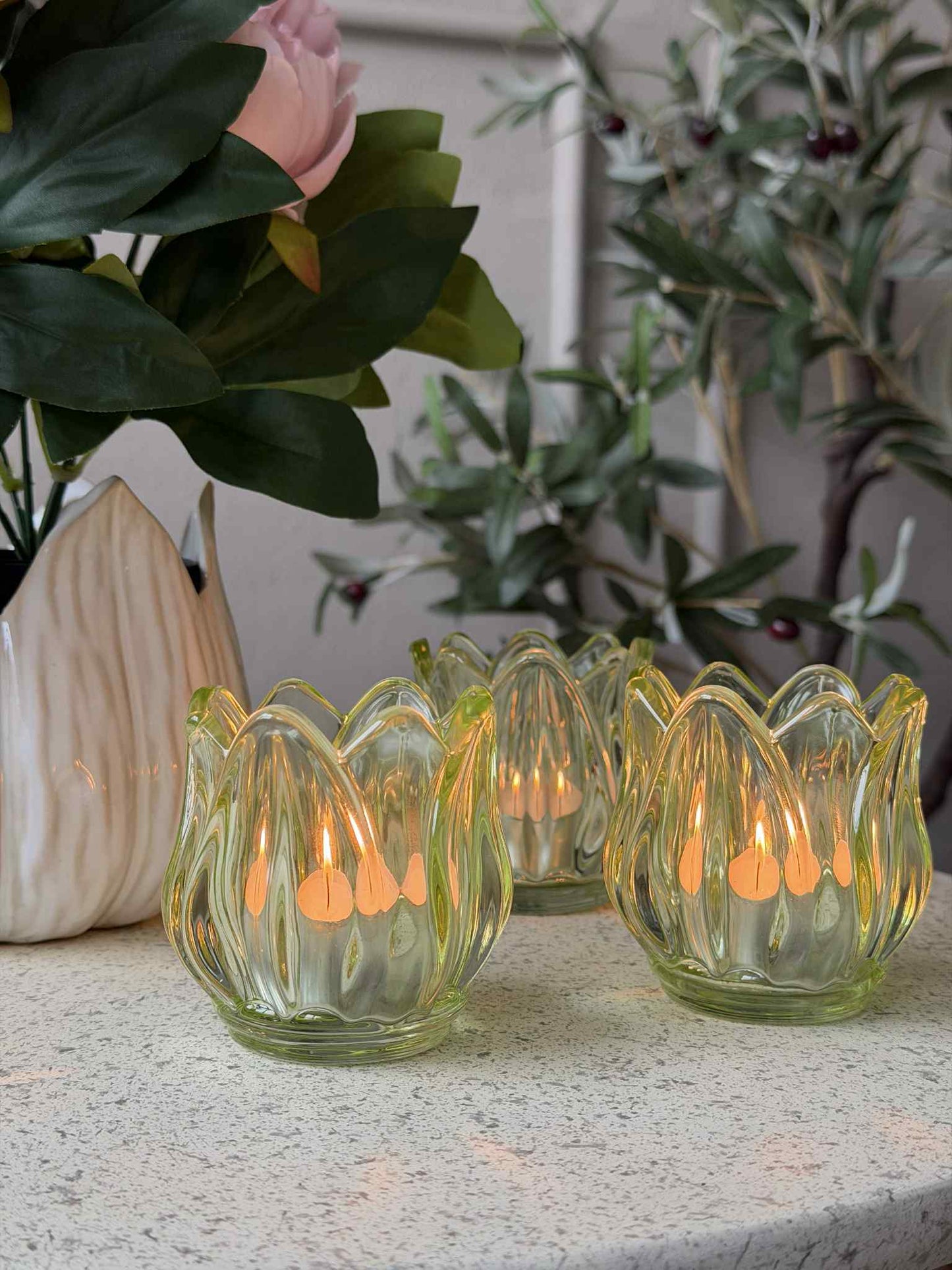 Lysestager Tulipan 3stk. - Grøn