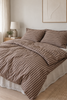 Stribet sengetøj beige strib  140x200