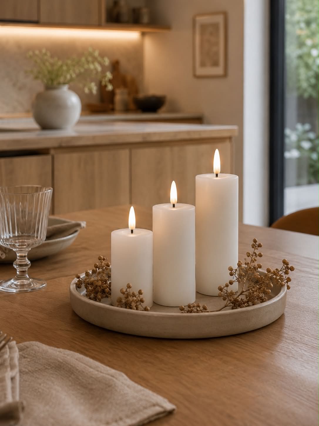 LED Bloklys / Hvid – 3 stk med fjernbetjening
