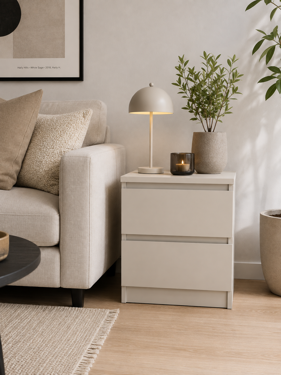 Natbord - Cashmere med 2 skuffe