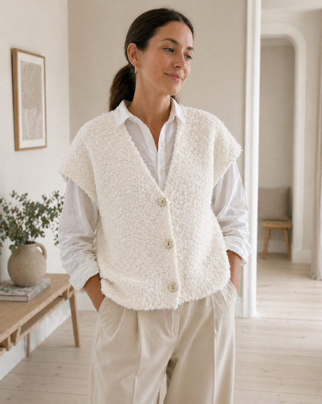 Cardigan med kort ærmer - White