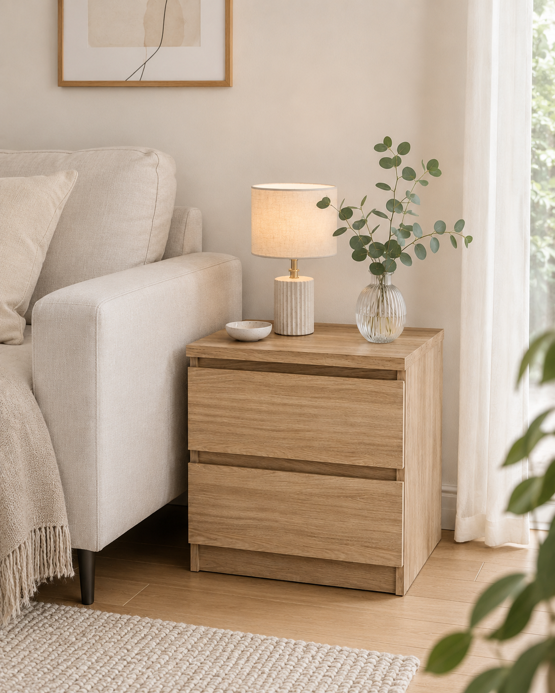Natbord - Hickory 2 skuffe