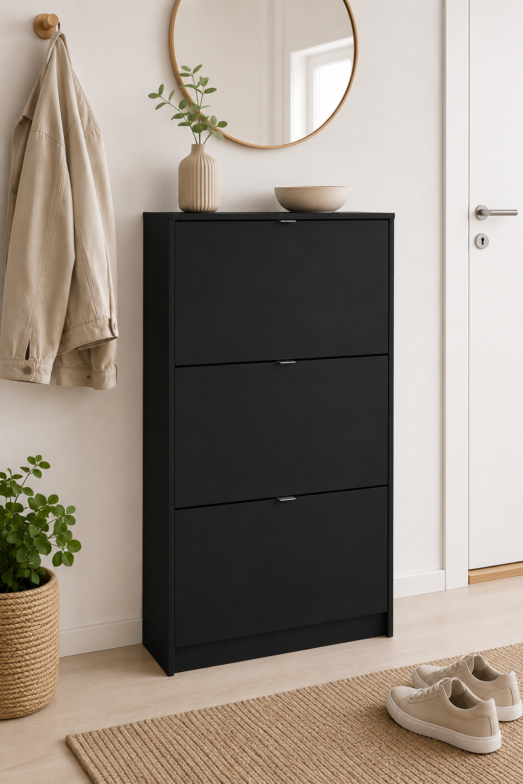 Skoskab med 3 klaplåger og 2 hylder - Black