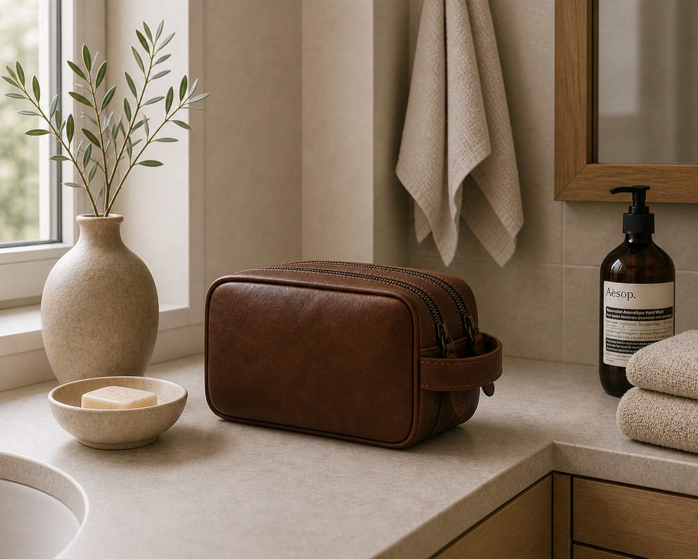 Toilettaske dobbelt Faust - Dark brown