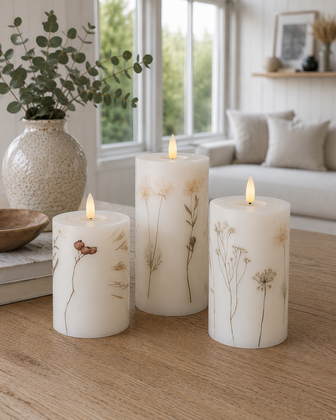 LED bloklys FLOWER – Sæt m. 3 stk og fjernbetjening