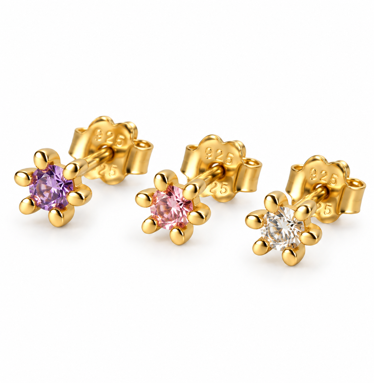 Mix box GIA violet, pink, clear 18K forgyldt