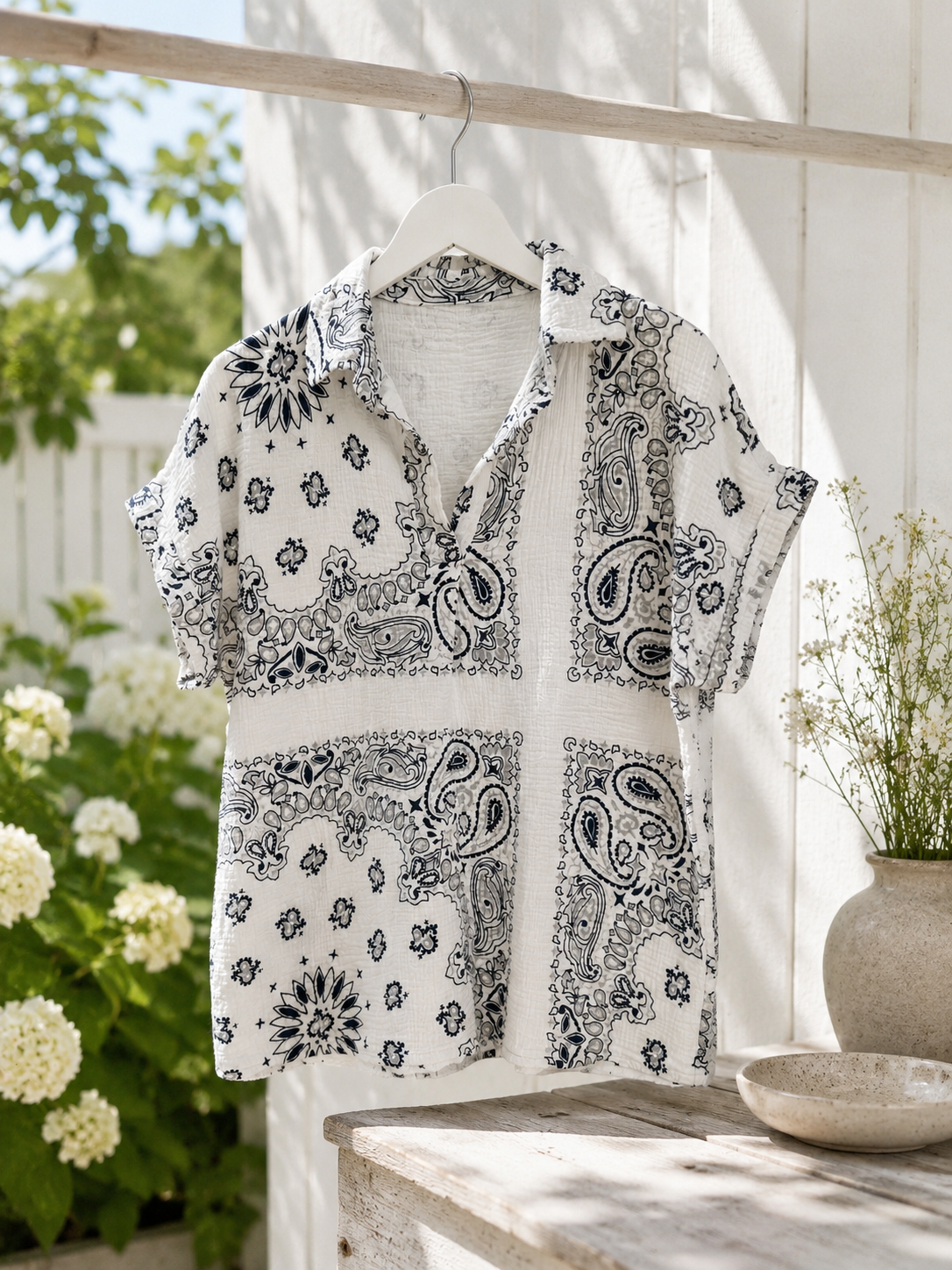 Bluse bandana bomuldsgaze - White