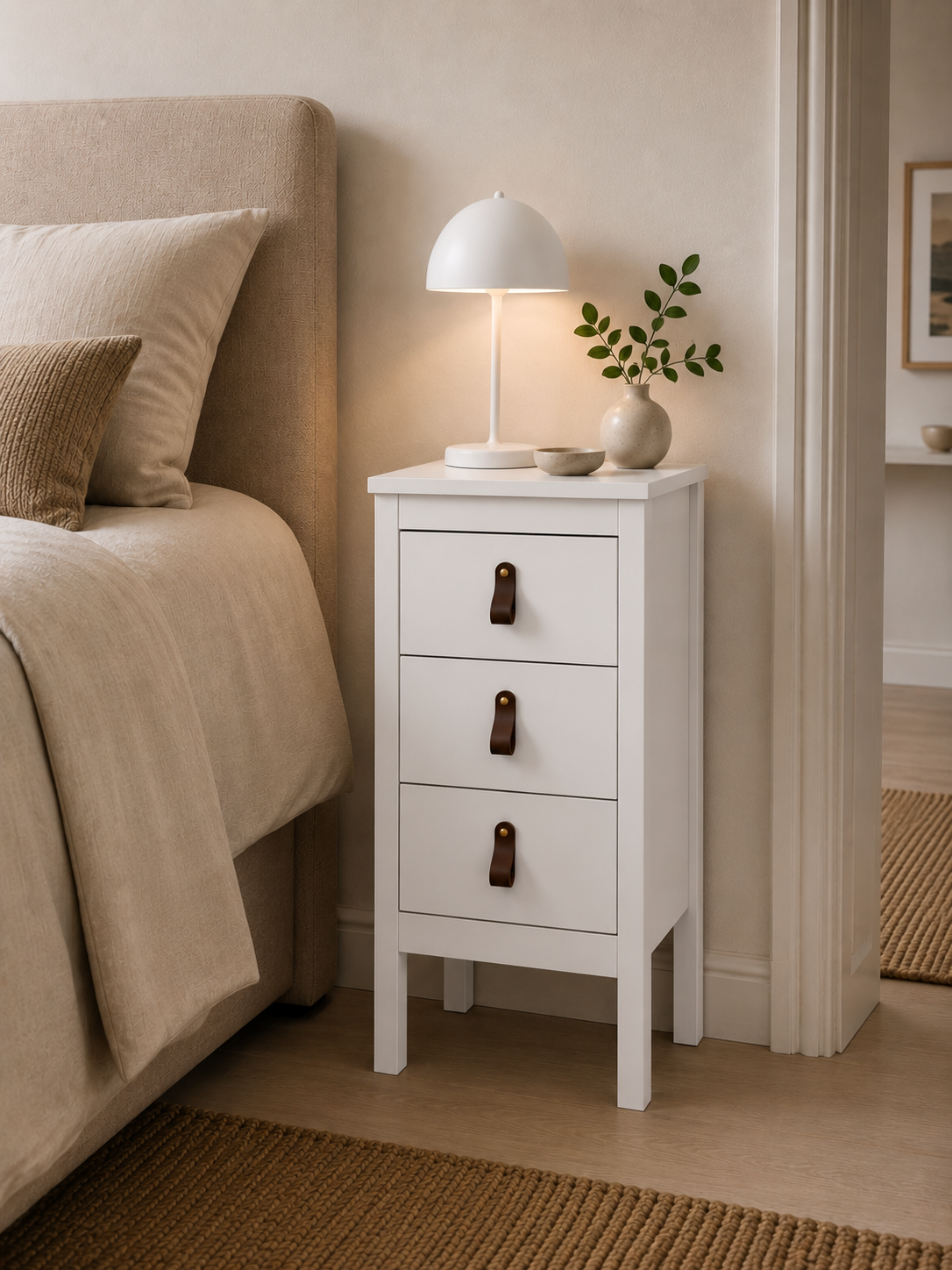 Natbord Madrid med 3 skuffer - White