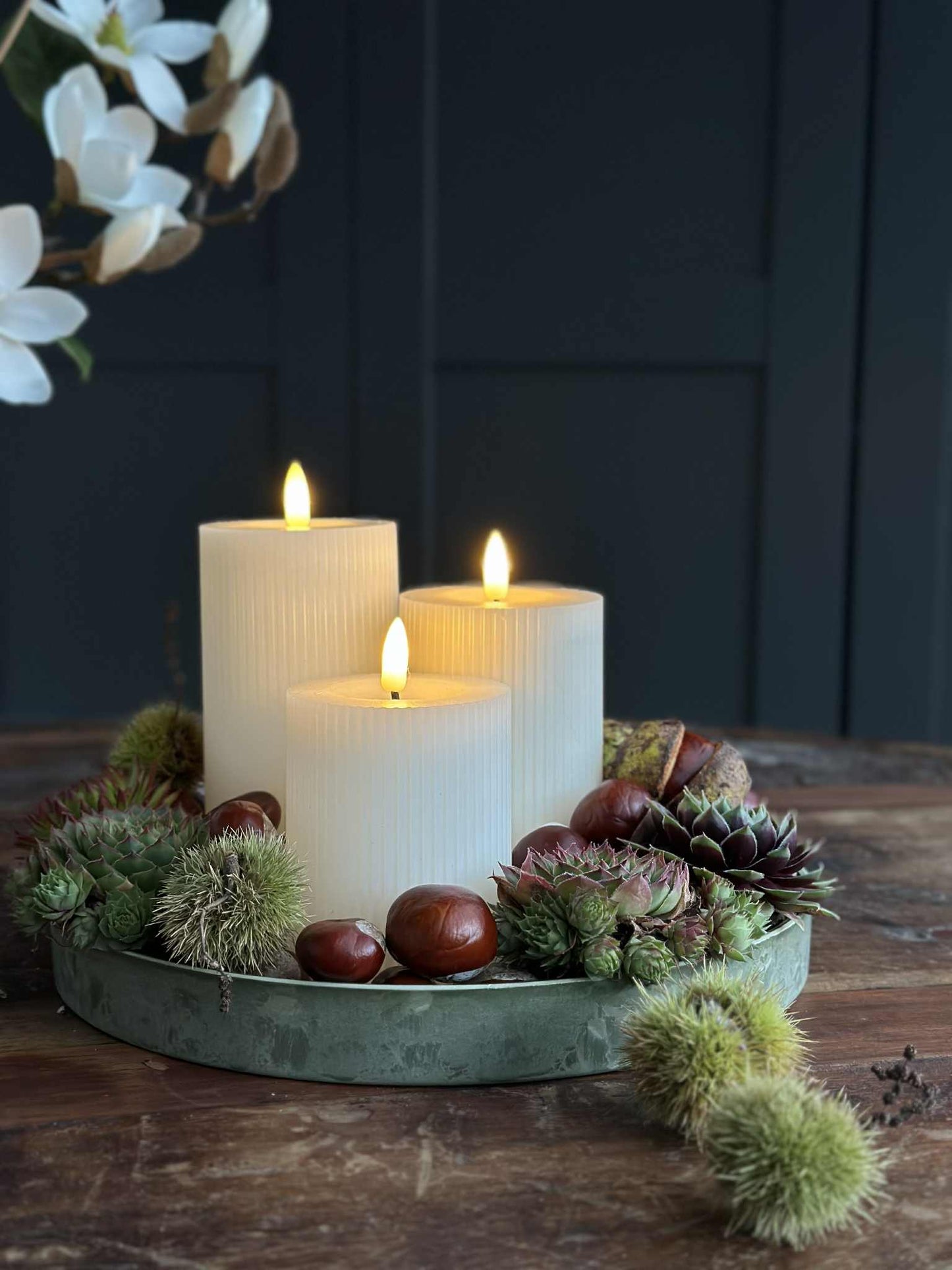 LED Bloklys med riller - Sæt med 3 stk ink fjernbetjening