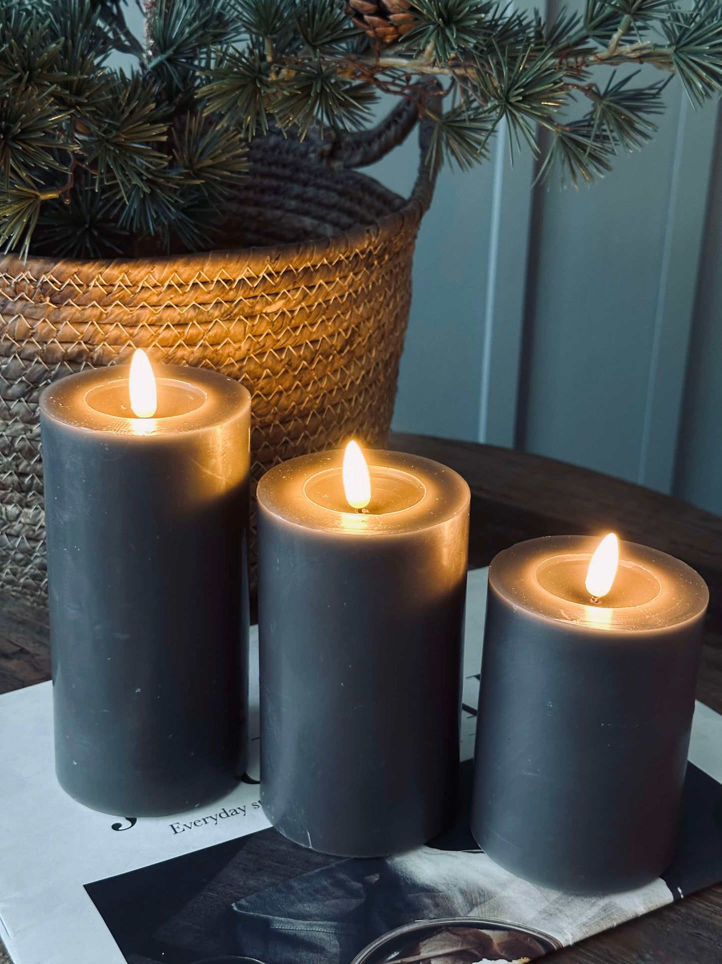 LED Bloklys / Grå – 3 stk bloklys