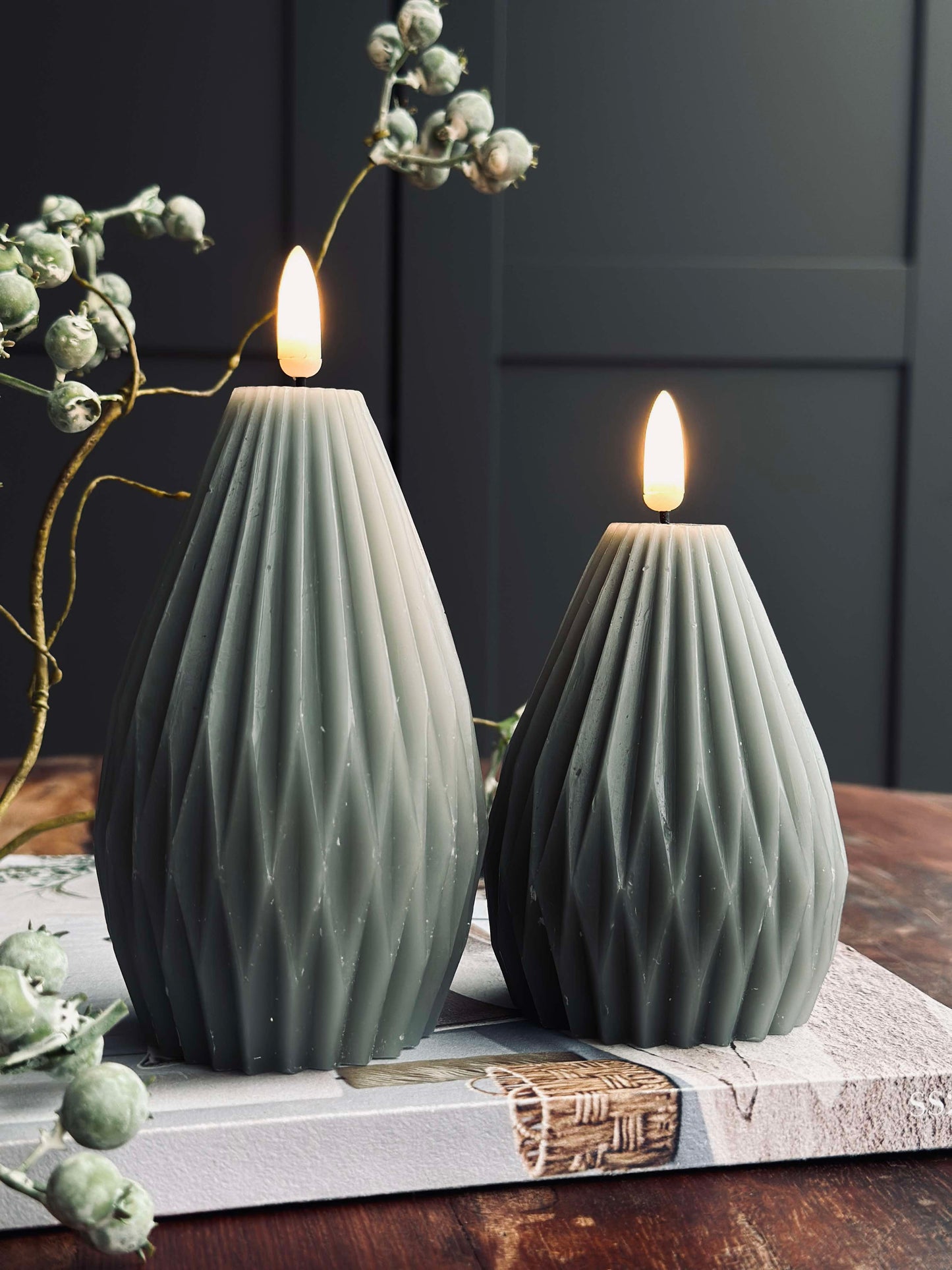 LED Bloklys / Riller – 2 stk grå/grøn