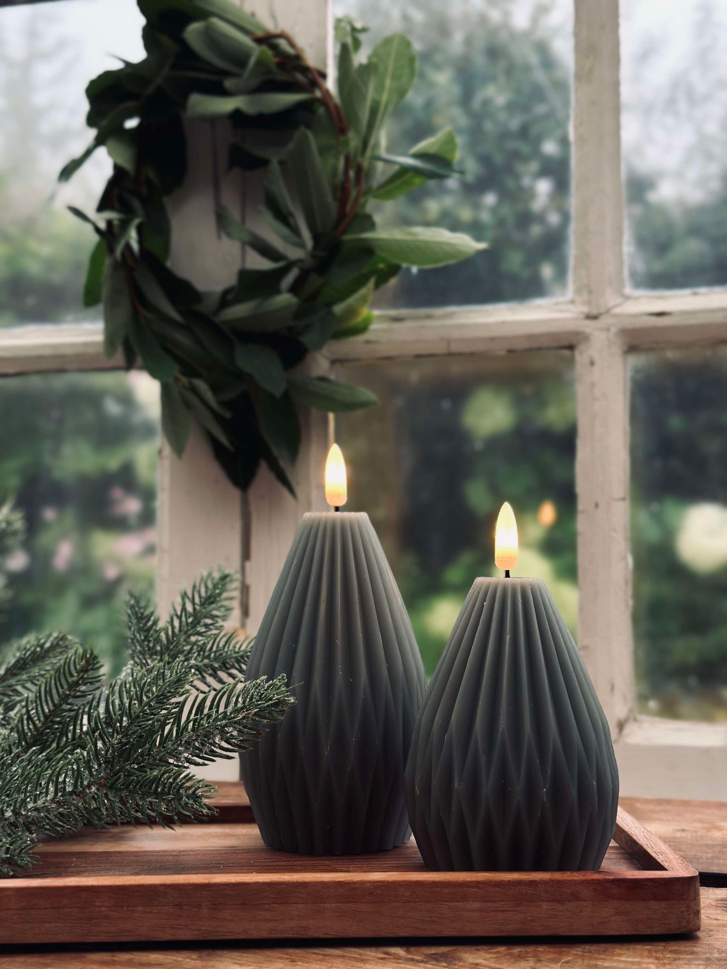LED Bloklys / Riller – 2 stk grå/grøn