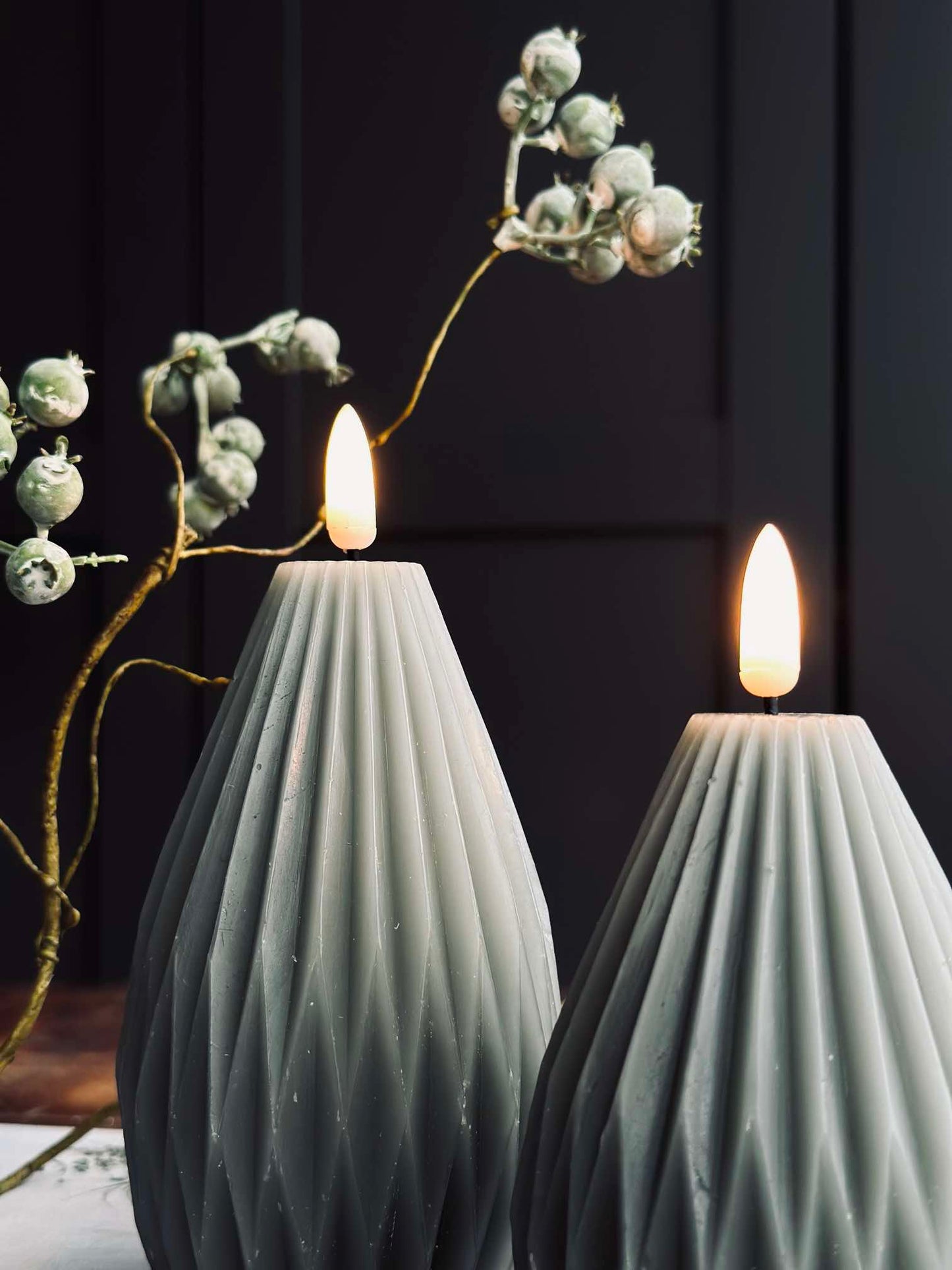 LED Bloklys / Riller – 2 stk grå/grøn